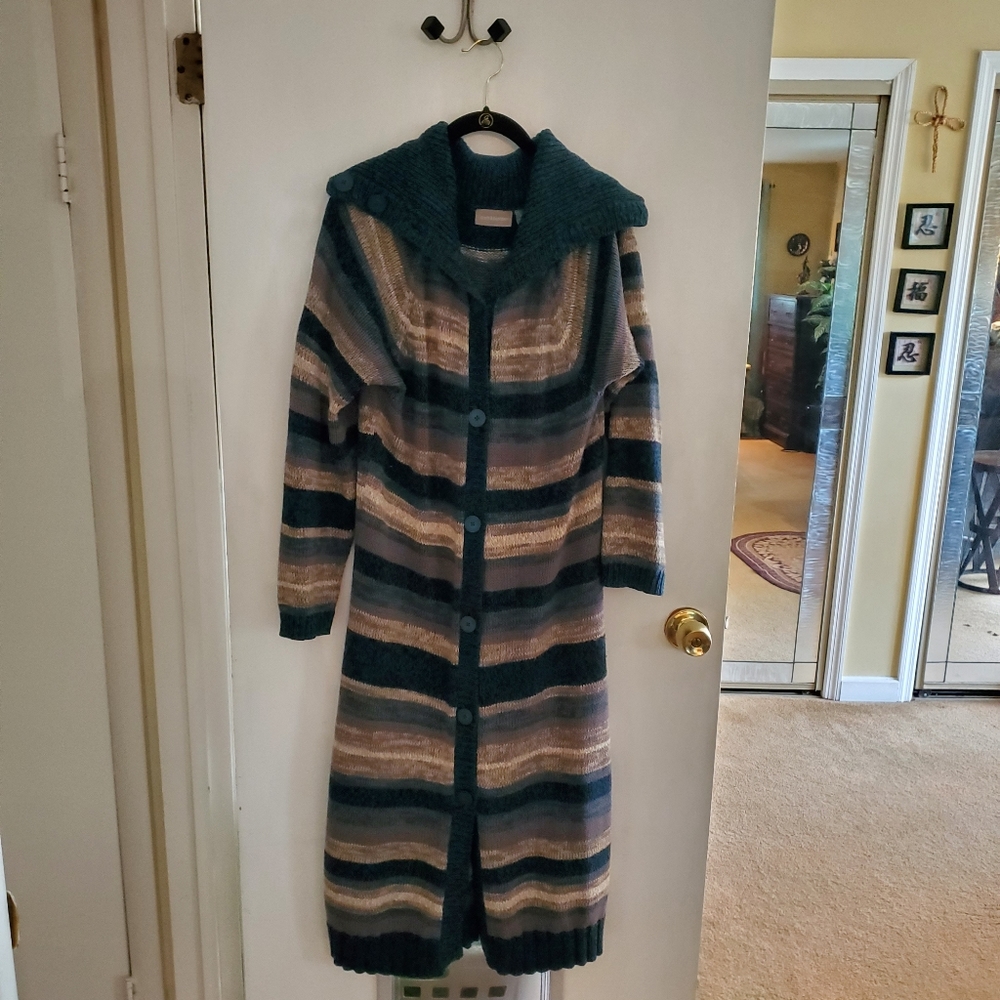 Croft and Barrow long cardigan blue black beige XL